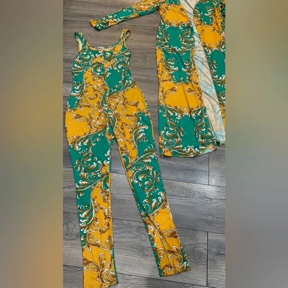Vibrant Green and Yellow Jumpsuit Set - Picture 5 of 6